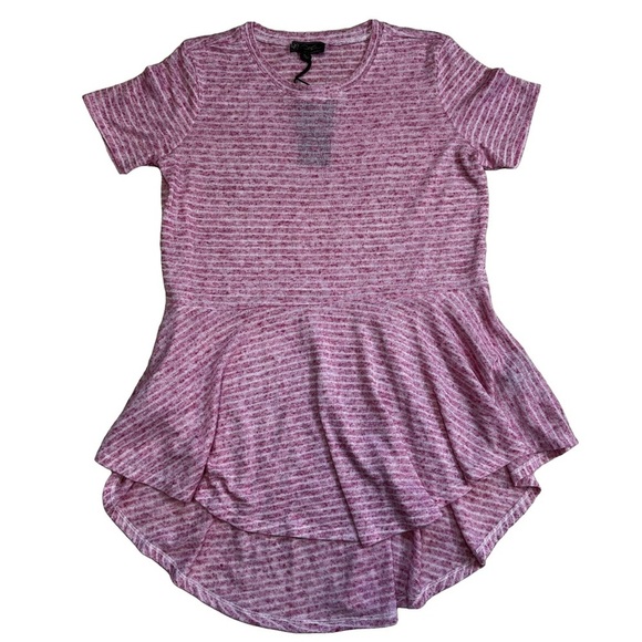 DG2 by Diane Gilman Tops - DG2 by Diane Gilman Pink and White Raspberry Striped Peplum Top Size Small NWT